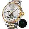 OLEVS Mechanical Automatic Watch with Moon Stylish Skeleton White Gold Men's Phase, Design, Waterproof, Luminous, &