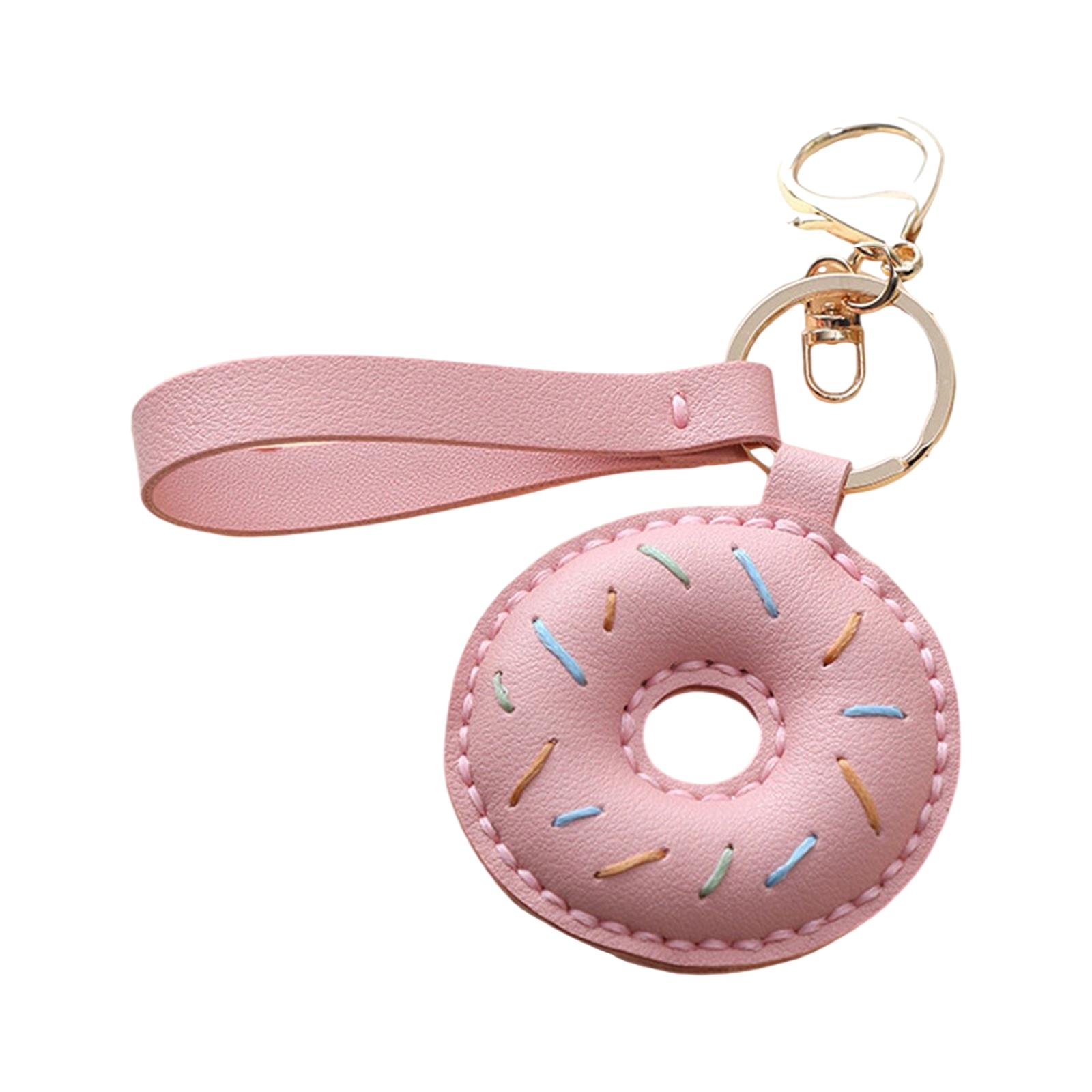 

Stylish PU Leather Doughnuts Keychain/Lanyard Accessory Cartoon Bag Pendant Decorative Keyring Charm for Daily Use A розовый