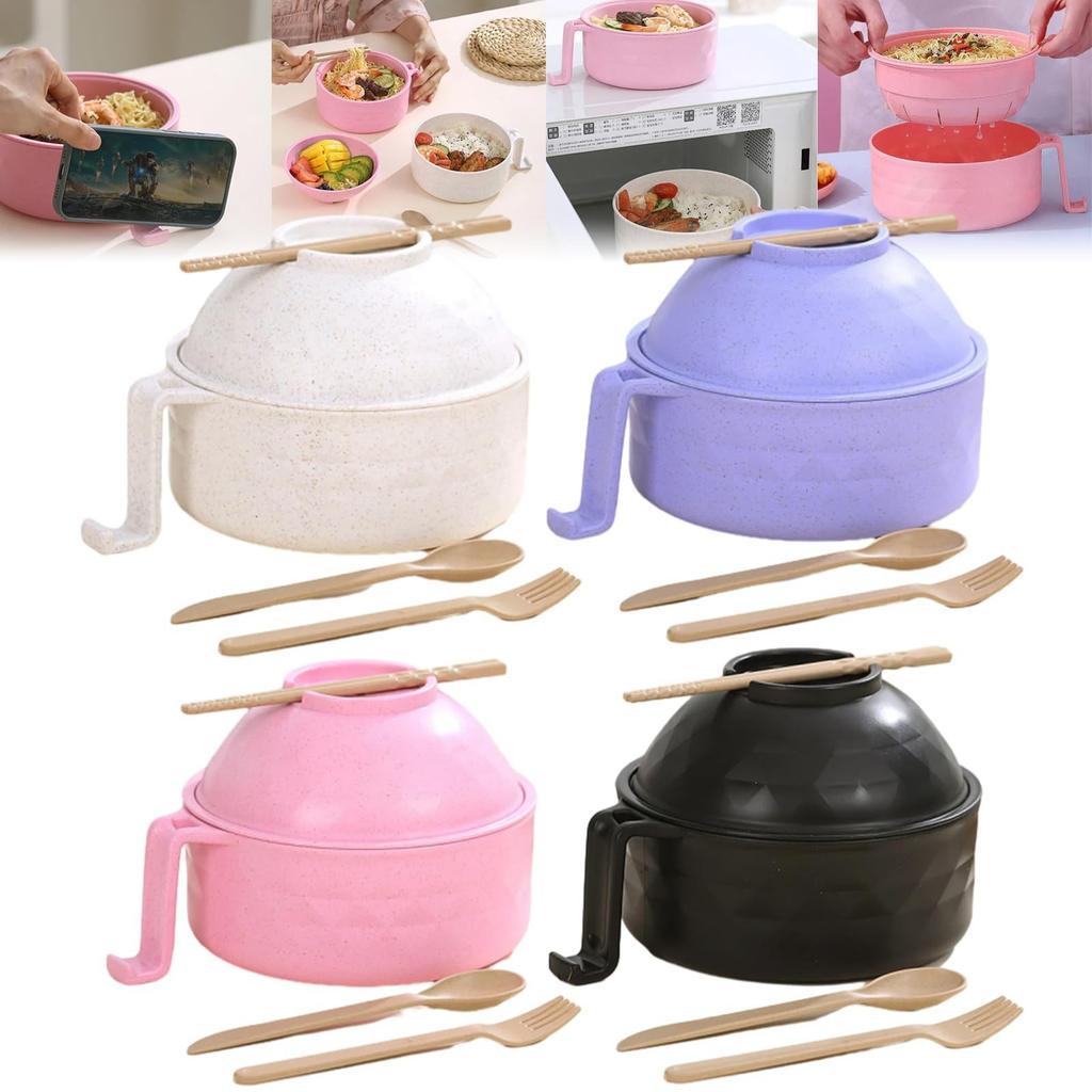 Instant Noodle Bowl Student Large Fiber Ramen Bowl Canteen Tableware Set Soup Six-piece Set