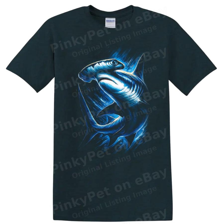 Shark Graphic T Shirt Ocean Life Blue Art Style Tee Fishing Lover Gift