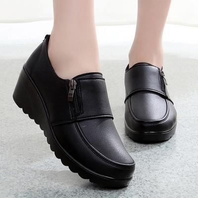 Women's Shoes Zip Womens Wedge Shoes Black Soft Sole Moms Shoes Non Slip Durable Women High Heels Comfortable Zapatos De Mujer