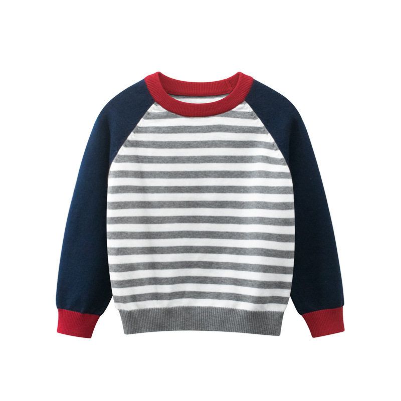 27Kids Pure Cotton Children s Clothing Autumn and Winter Striped Pullover Dark gray 130