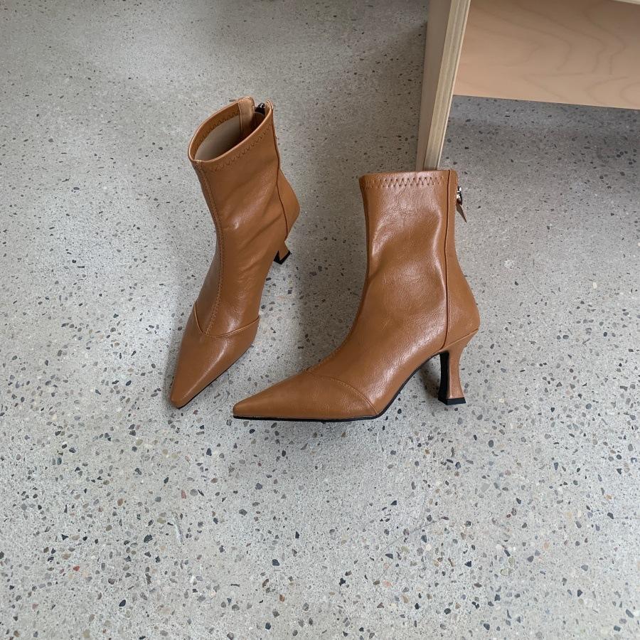 Pointed short boots women's boots autumn and winter boots French temperament thin boots thin heel high heel short boots women