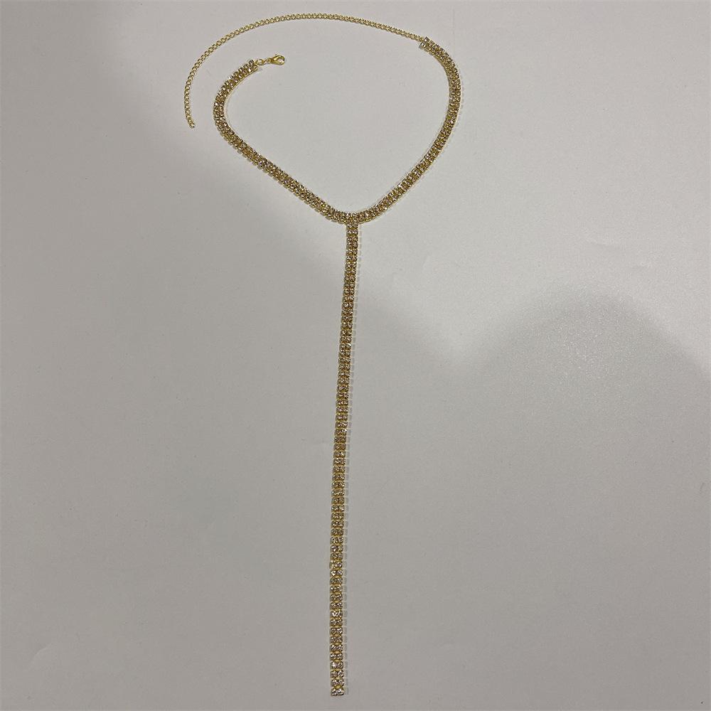 European And American Simple, Fashionable And Sexy Diamond-Encrusted Necklace Body Chain For Women, Beach Bikini Rhinestone Body Jewelry