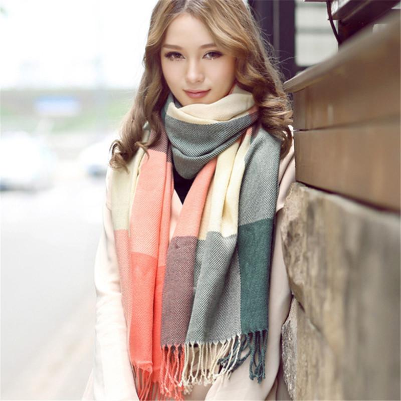 Cashmere Scarf Shawl Winter Stylish Lady Autumn Plaid Wrap Pashmina Tassel Hijab Neck Head Scarves Foulard For Femme