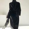 Winter Lang Schwarz Luxuriös Elegant Stilvoll Dick Warm Flauschig Zottelig Weich Faux Nerz Pelzmantel Damen Stehkragen Schärpen