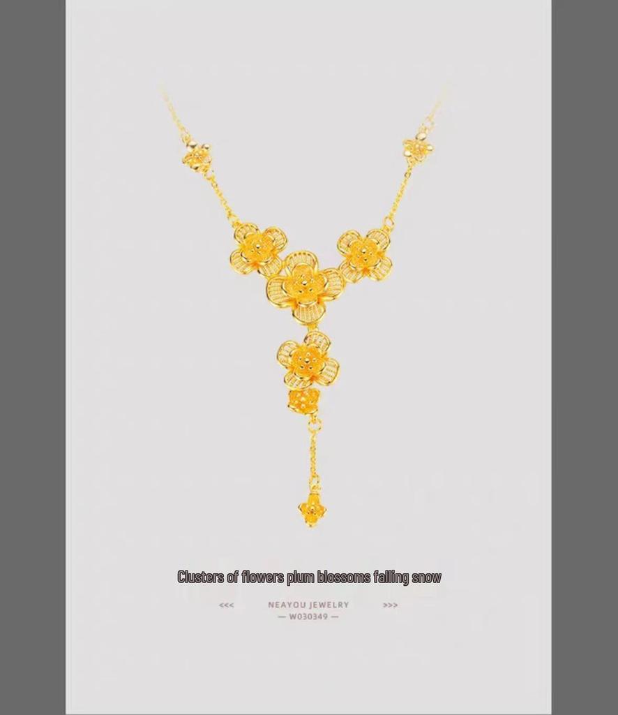 Golden Plum Blossom Necklace: Elegant Vietnamese Sand Gold with Floral Clavicle Chain Design.