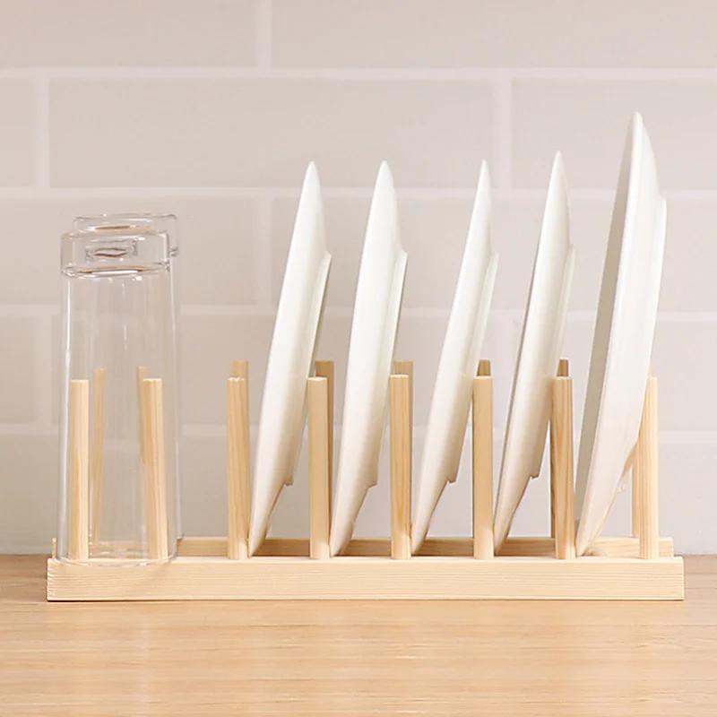 DIY Skříňka Bambusový Odkapávač Dřevěný Stojan na Talíře Odkapávač na Nádobí Kuchyňský Organizér Na Talíře/Krájecí Prkénka/Talíře/Šálky/Pokličky