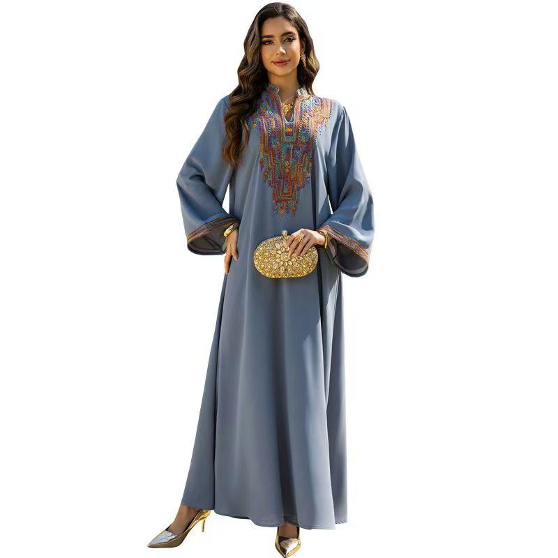 Middle East Arab Women clothes Turkey Elegant Rope Embroidered Robe Dress Rope Embroidered Dress