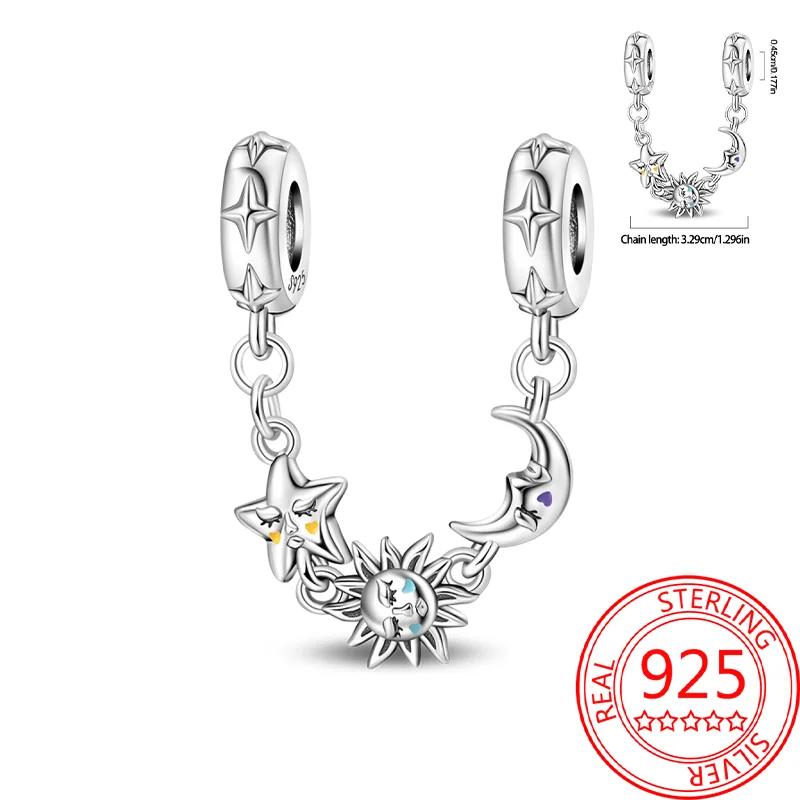 New Copper Sun&Moon&Star Heart Charms Colored Flower Bead Safety Chains Fit Original Bracelets For Women Diy Jewelry Gifts