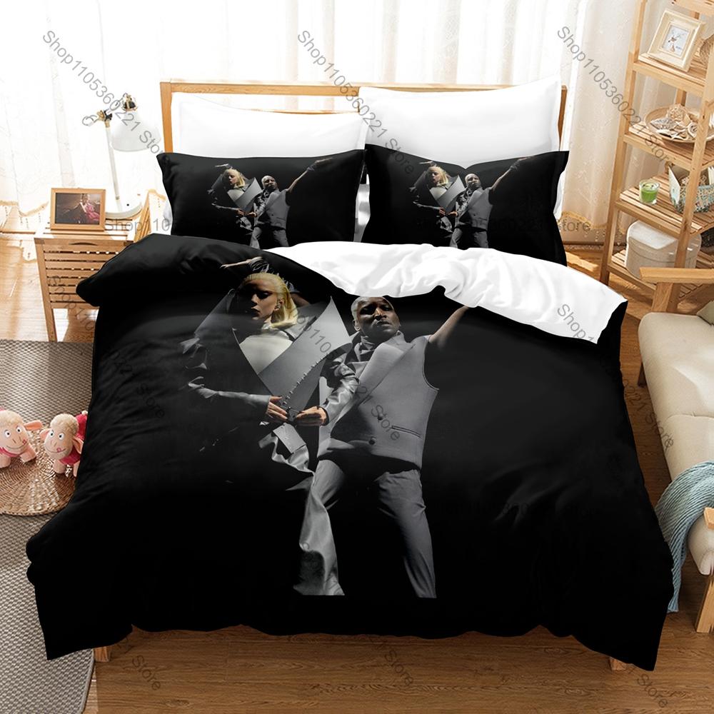 Pop Music Bedding Set 3Pcs The Chromatica Ball Tour Exquisite Singer Print Stylish Home Decor For Gaga Collectors