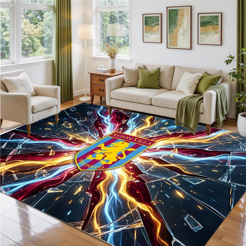 Aston Villa Football Design Crystal Velvet Rug Soft Decorative Mat for Bedroom Entrance