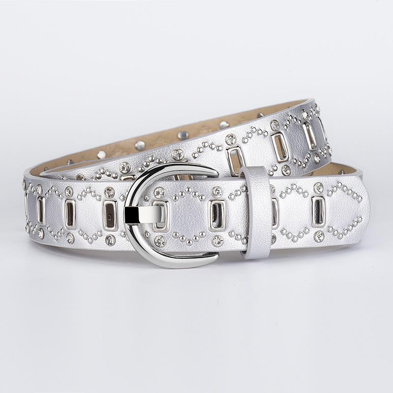 Retro bruine riem met wilgennagels, damesaccessoire, decoratieve riem voor rokken en jeans.