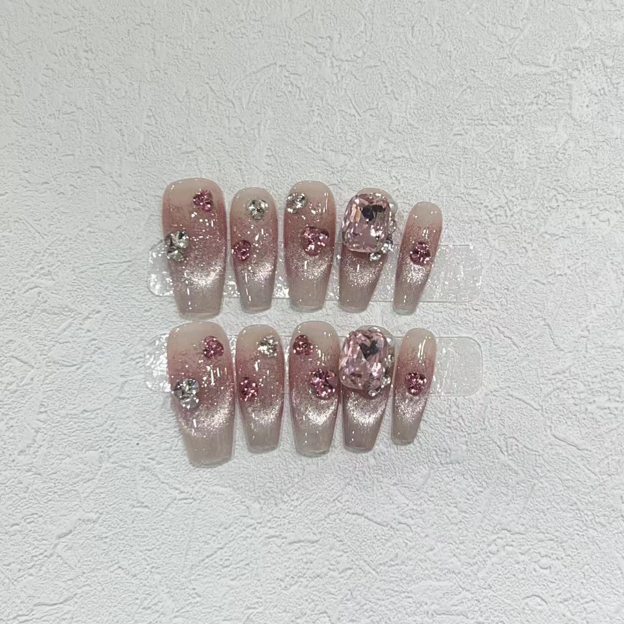 

Новые чисто ручные накладные ногти французский кошачий глаз патч для накладных ногтей Large L