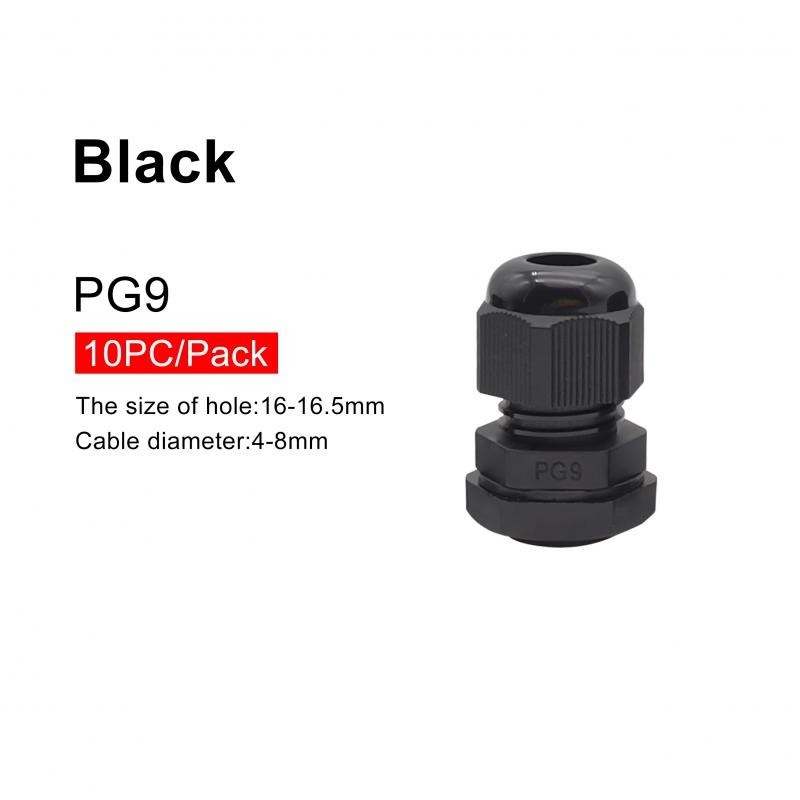 Wasserdichte Kabelverschraubung, 10 Stück, Kabeleinführung IP68, PG7, PG9, PG11, PG13.5, PG16, weiß, schwarzer Nylon-Kunststoffstecker