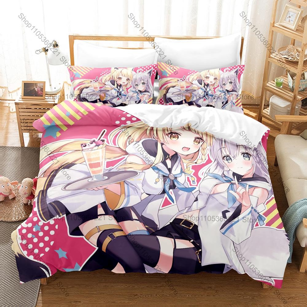 NEKOPARA OVA Themed Duvet Cover + 2 Pillowcases, Kawaii Cat Maid Anime Graphic Bedding Set Home Dorm Decoration