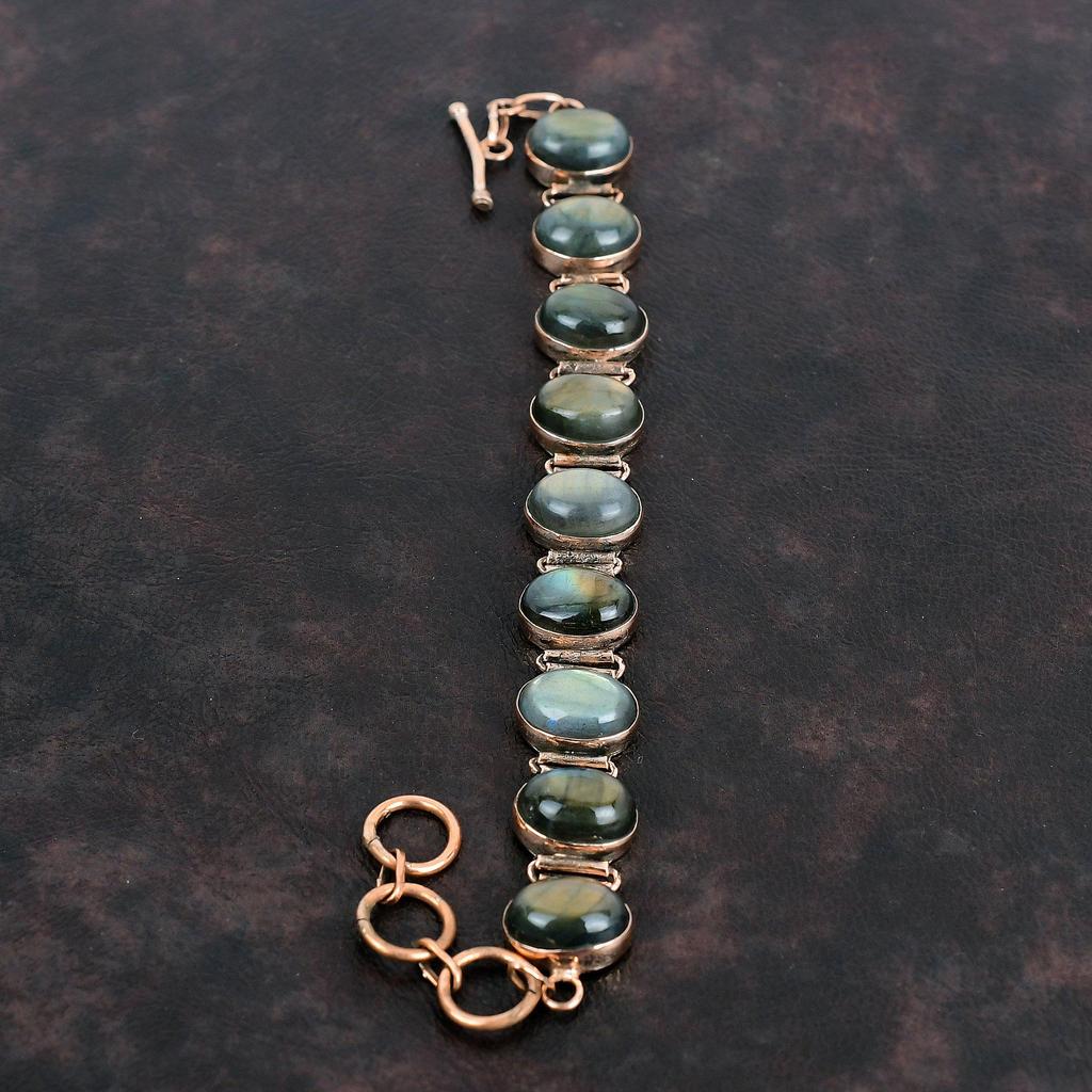 Labradoritt Armbånd Kobberarmbånd Justerbart Kjedearmbånd Vakre Kobbersmykker Håndlaget Armbånd Ekte Edelstenssmykker Gave Til Mamma