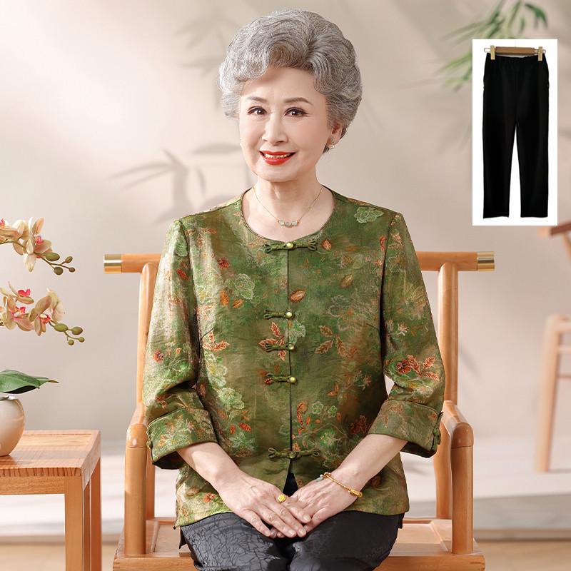 New Grandma Style: Chinese Spring/Summer Three-Quarter Sleeve Shirt for Middle-Aged & Elderly Women