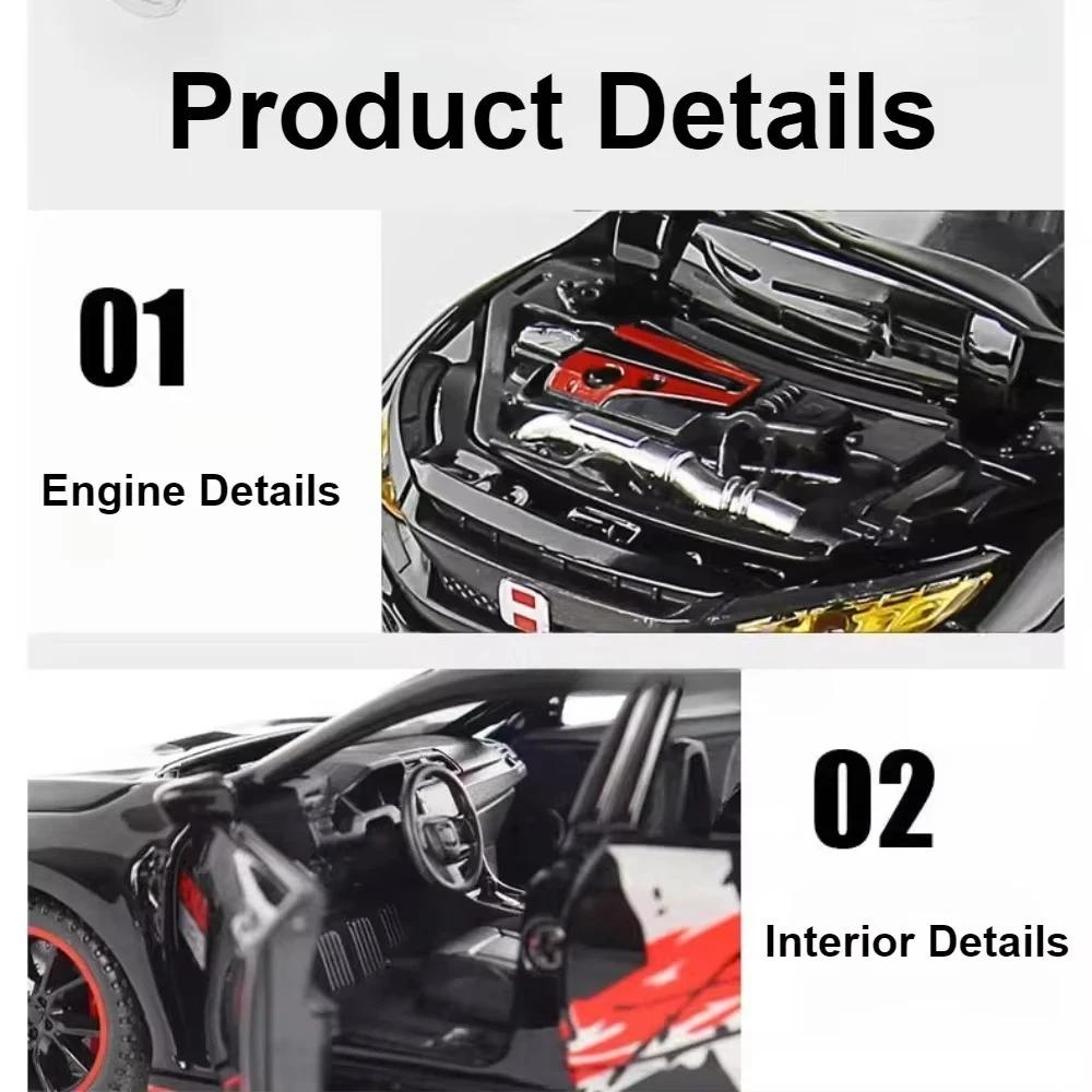 PCDB3 1:32 Honda CIVIC TYPE-R Accord Toys Diecast Alloy Models Car 6 Doors Opened Sound Light Pull Back Cars Children's Holiday Gifts