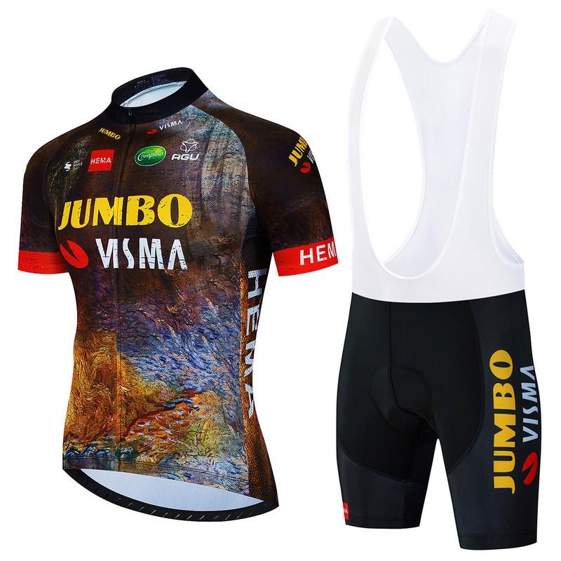 Jumbo Visma Cycling Jersey Set Short Sleeve Mens Breathable Quick Dry Mountain Road Bike Apparel