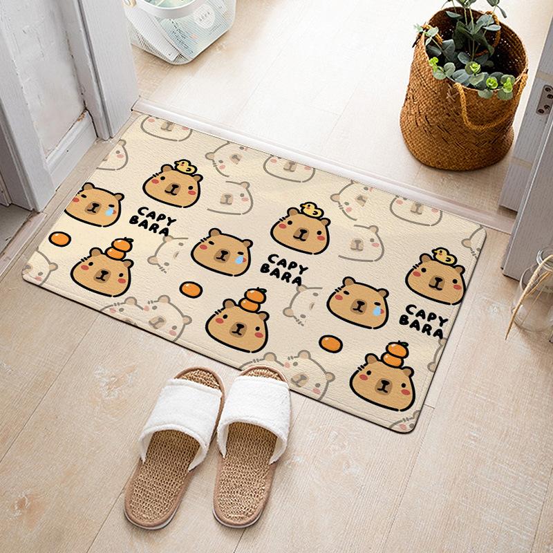 Cartoon Cute Capibala Floor Mat Household Short Pile Carpet Bathroom Non-slip Mat Capybara Animal Bedroom Mat