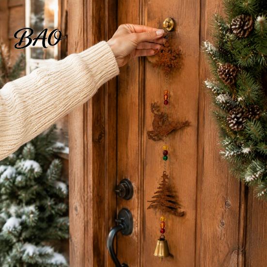 Festive Entrance Hall Decor Rustic Metal Christmas Elk Wind Chime, Xmas Hanging Ornament with Reindeer Holiday Atmosphere Door Hangers Snowflake Tree