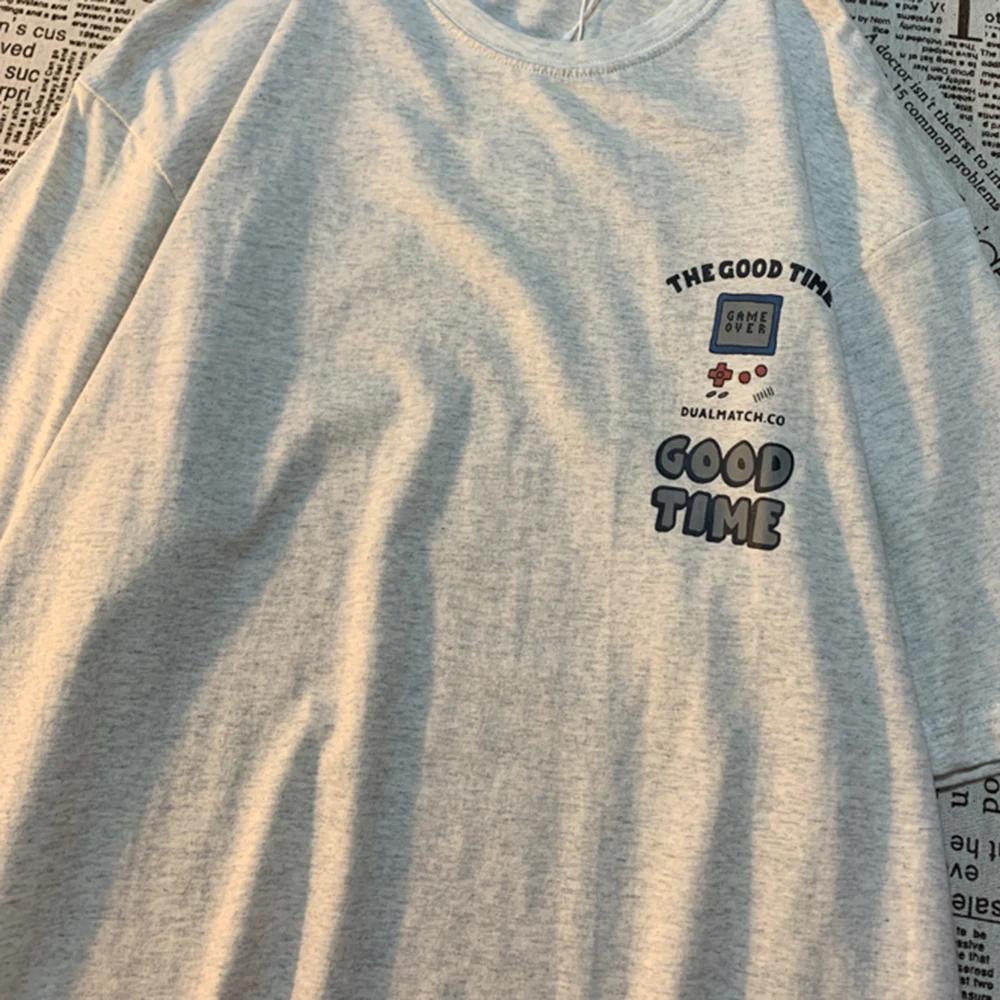 Weekend Happy Time American Retro Cartoon Short Sleeve Men T-shirt Trendy Brand Loose Versatile Student Half Sleeved T-shirt