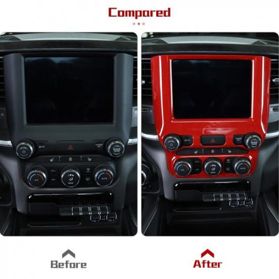 Red Center Console GPS Navigation Panel Trim  Decor Cover For Dodge Ram 1500 18+