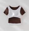 Women's Spring/Summer Color Block Yoga Vest: White, Fake Two-Piece, Short Sleeve, Loose Slim Fit