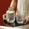 Yousheng Water Carafe And Glass Set Vintage Night Drinking Cup Set Clear Bedside Glass Juice Pitcher for Water Tea