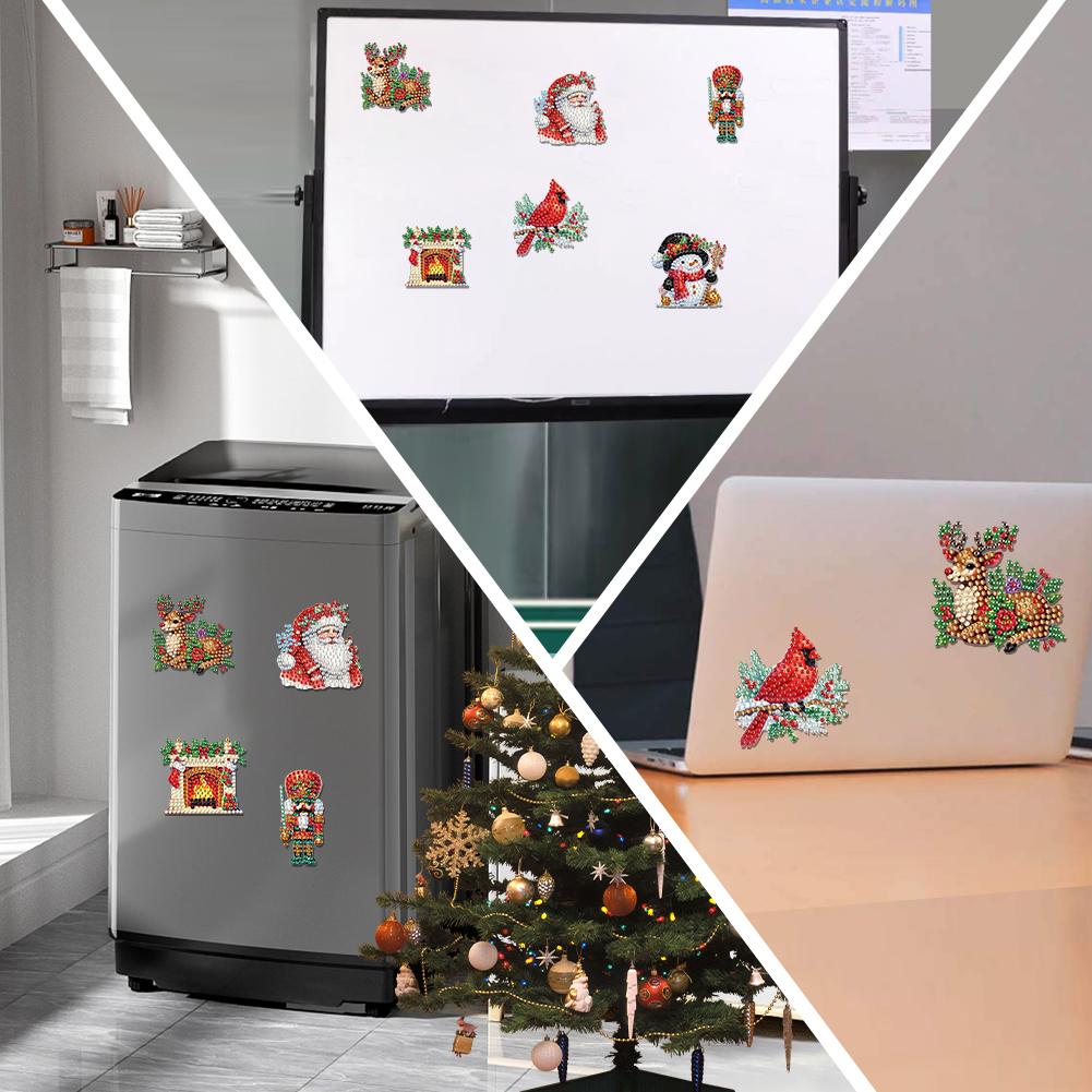 6Pcs Acrylic Christmas Animals Fridge Stickers Diamond Art Magnets Decals Diamond Painting Fridge Magnet for Adults Beginners