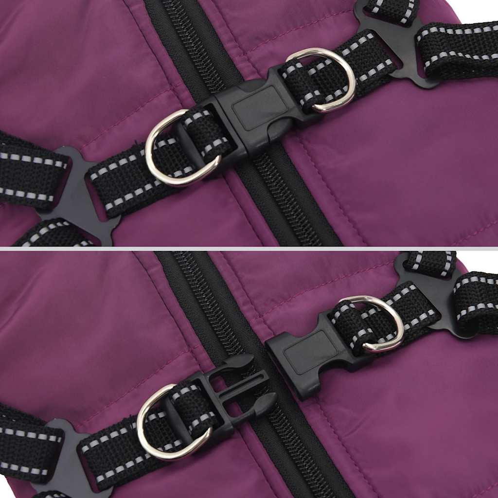 Dog Raincoat with Integrated Harness Waterproof and Reflective Purple Size L36