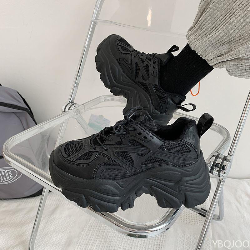 

Модные женские сетчатые кроссовки на толстой подошве, увеличивающие рост, повседневные дышащие кроссовки для путешествий и спорта, кроссовки Zapatos Mujer 40 чёрный