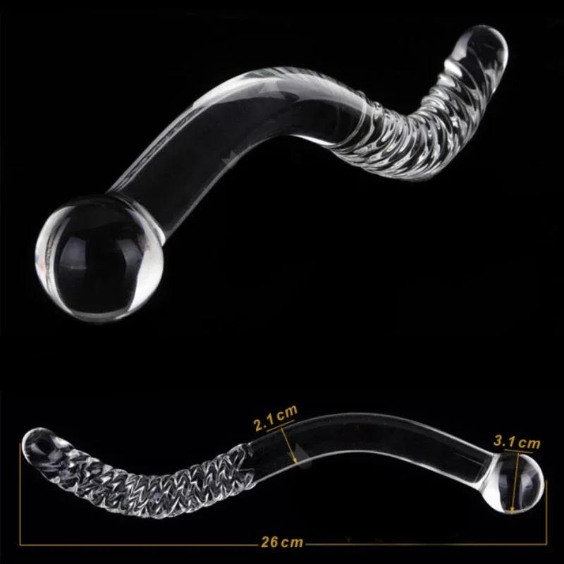Double Ended Crystal White Pyrex Glass Dildo Artificial Penis Granule Spiral G Spot Massager Adult Game Sex Toys for Woman Gay