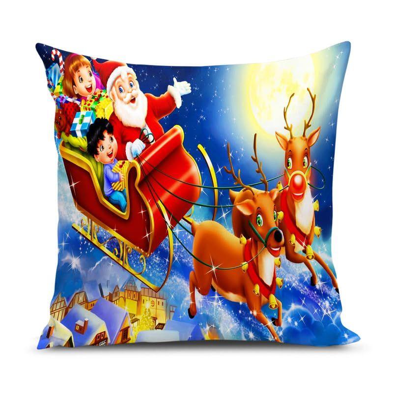 Soft Fabric Designer Decorative Printed Merry Christmas Theme Cushion Cover Xmas Decorations for Sofa Living Room Set of 5 16 X 16 Inch Multi