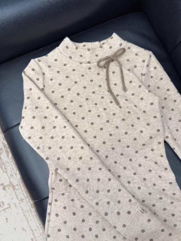 Women's Slimming Polka Dot Ruffle Long Sleeve Top with Bowknot - Autumn/Winter Layer