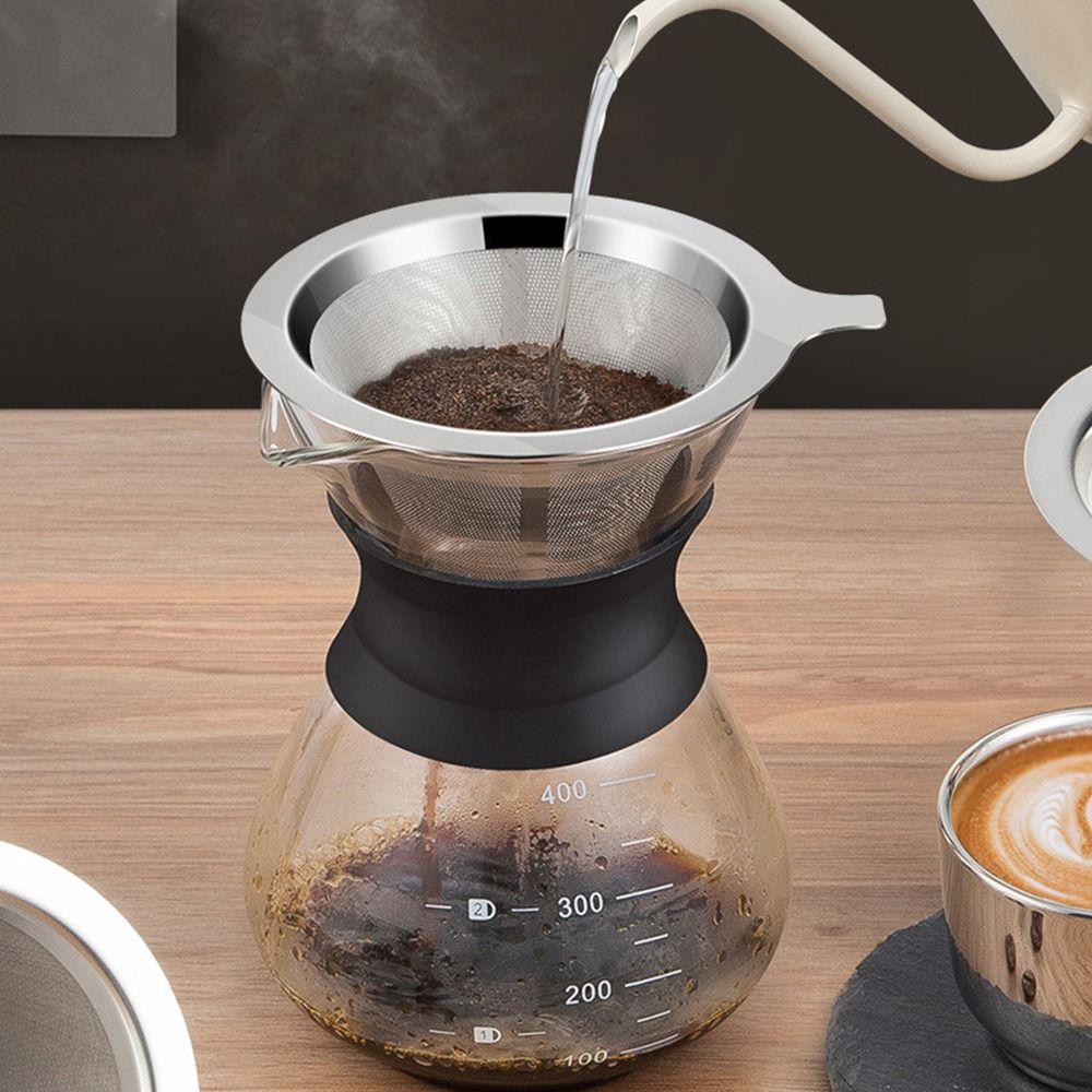 Stainless Steel Coffee Filter Silver Drip Type Pour Over Cone Dripper No Filter Paper Required Fine Mesh Conical Coffee Filter