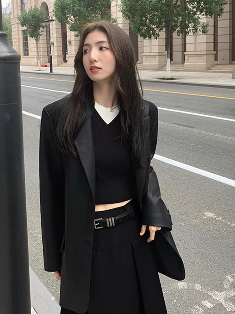 Blazers Women Faux Leather Jacket Black Punk Bomber Coat Female Spring Autumn Outwear