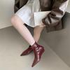 2025 autumn single boots pointed head Korean version fashion boots low heel short boots women's rear zipper and ankle boots temperament flat bottom