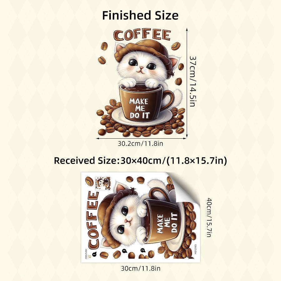 

Lovely Cat & Coffee Bean Pattern Wall Stickers Self-Adhesive Decor for Coffee Bar Kitchen Fridge Study 30x40CM