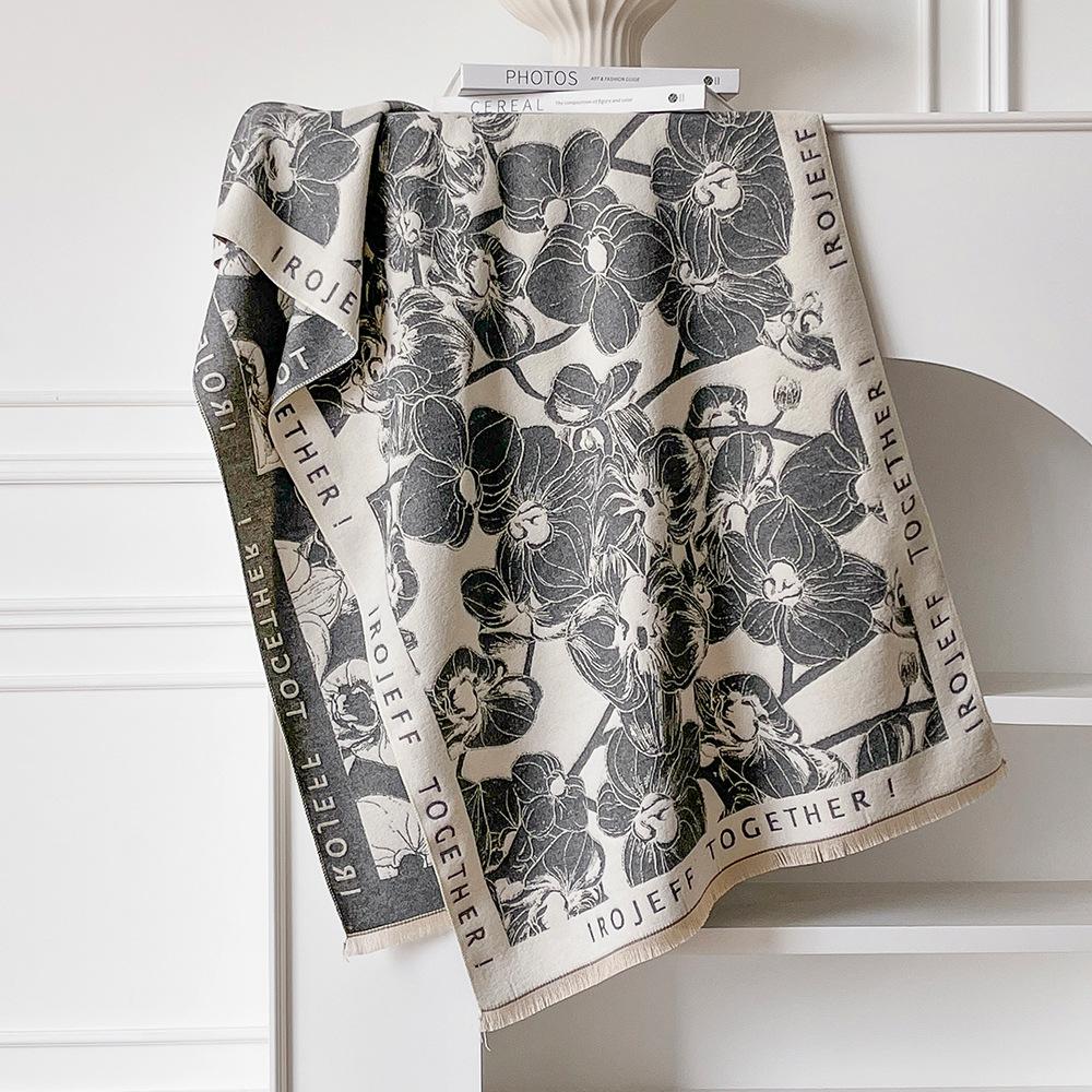 Retro scarf red imitation cashmere high-end shawl versatile warm thickened shawl with extended air conditioner blanket