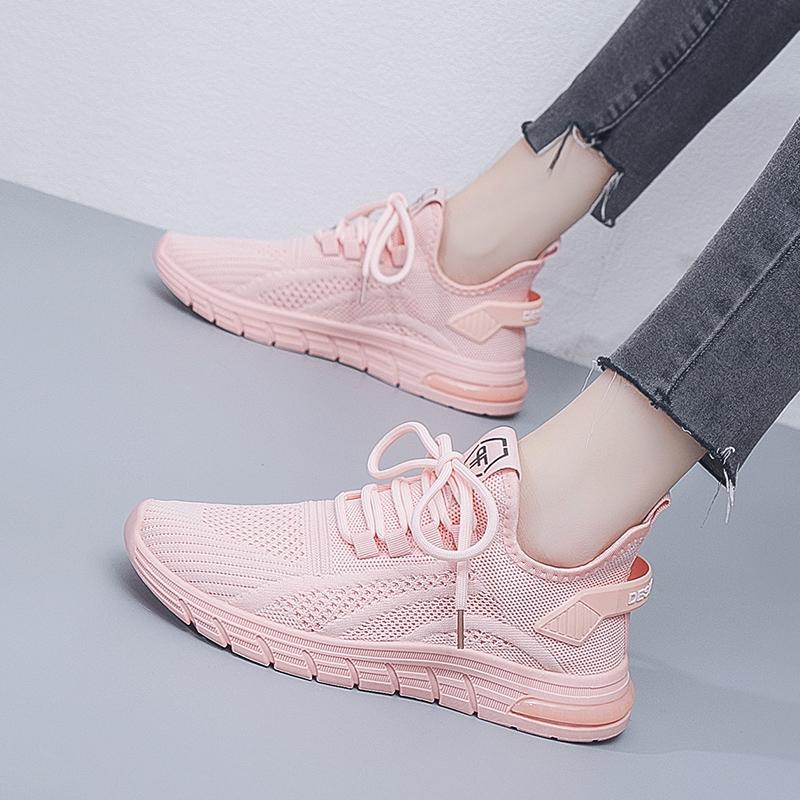 2023 Spring New Women's Shoes Sports Shoes Korean Version of Flying Woven Casual Shoes Pure Color Breathable Mesh Women's Shoes