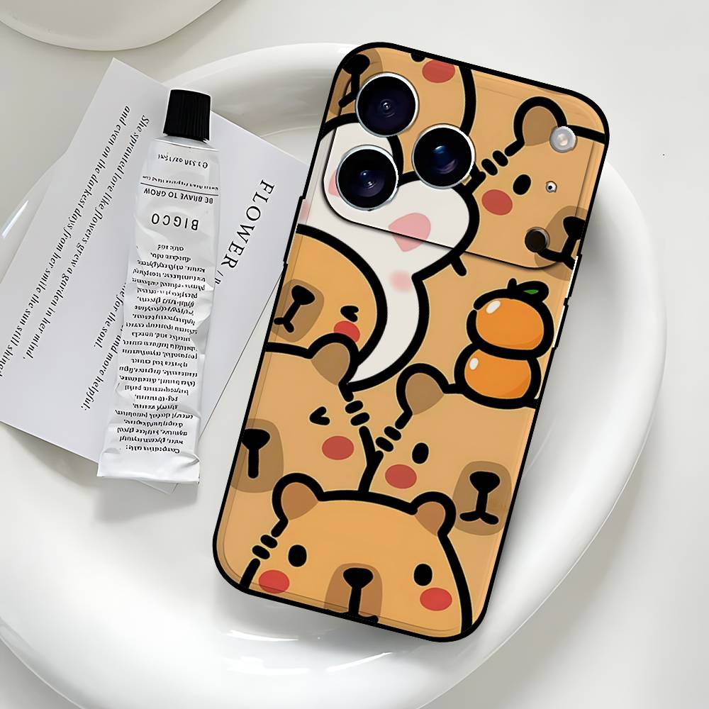 C-Cartoon-C-Cutes C-Capybara Handyhülle Schwarz Passend für iPhone 17,16,15,11,13,14 Pro Max,Plus,X,Xr,Xs Max,13Mini