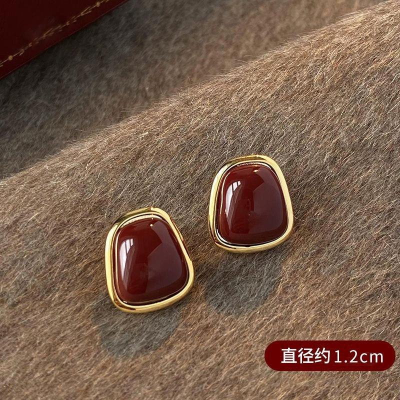 Vintage Coffee Enamel Earrings for Women Simple Exquisite Square Geometric Pattern New Style Jewelry Birthday Party Gifts