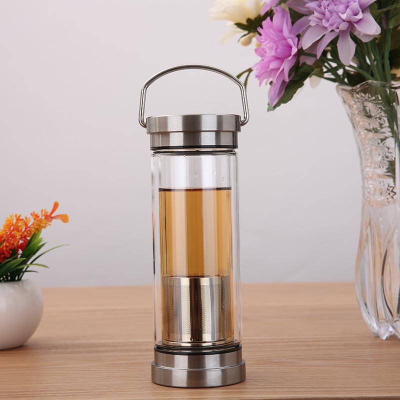 300ML 400ML Glass Water Bottle Glass Bottle with Stainless Steel Tea Infuser Filter Tea Separator Drinking Travel Glass Bottle 300ml