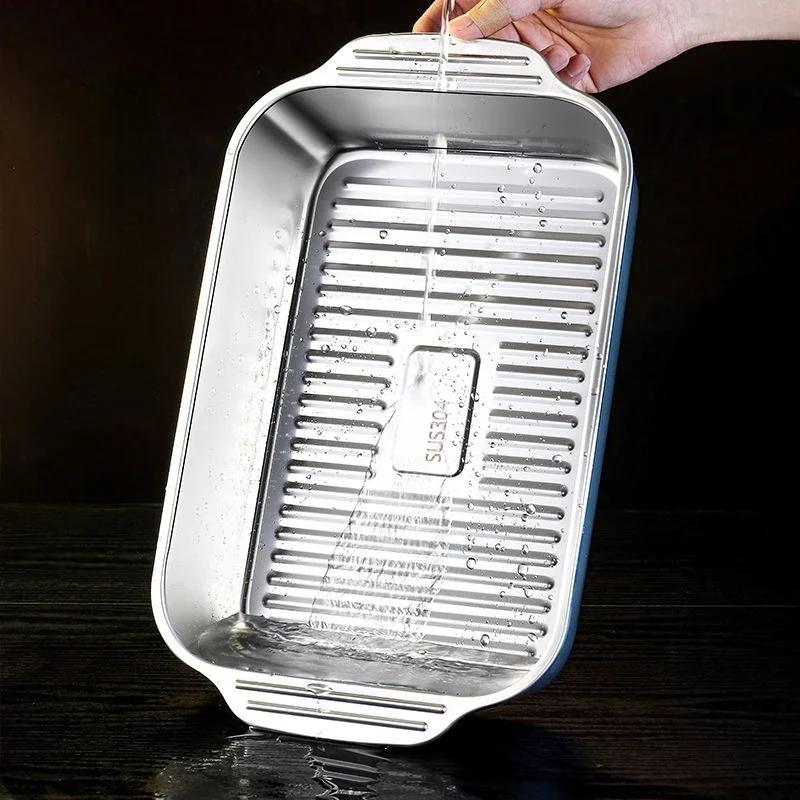 Stainless Steel Deep Baking Pan with Lids Multifunction Rectangular Oven-Safe Baing Pans for Kitchen Seafood Grilled Fish Pans