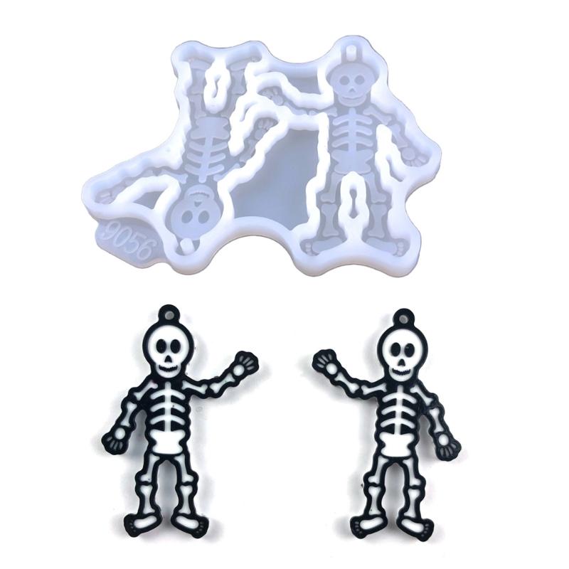 Geometric Human Skeleton Earring Epoxy Resin Silicone Mold Luggage Bag Tags Casting Molds with Hole for DIY Crafts