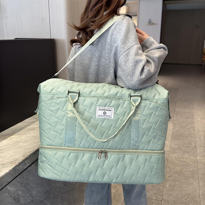 2pcs Set Large Capacity Travel Duffel Bag with Shoe Compartment and Cosmetic Pouch, Casual Nylon Gym Bag, Weekend Overnight Handbag