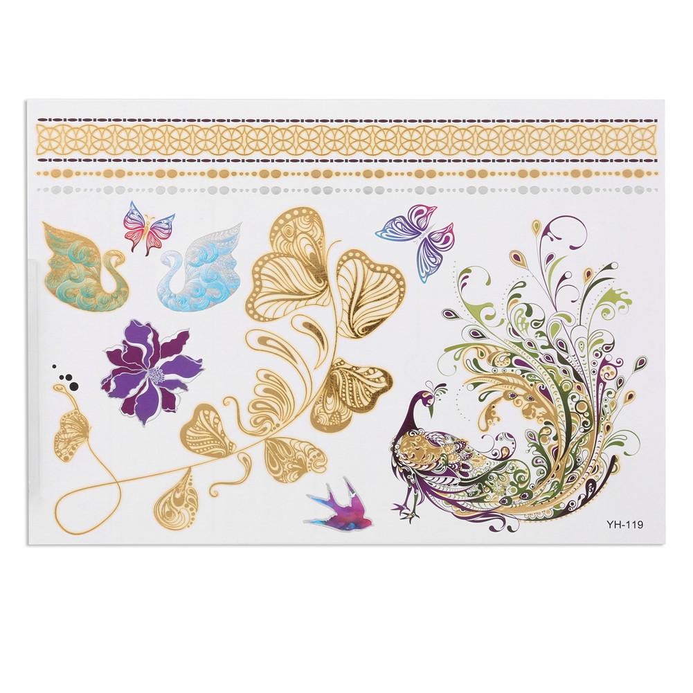5pcs Mixed Metallic Golden Silver Colorful Pattern Temporary Disposable Tattoo Stickers