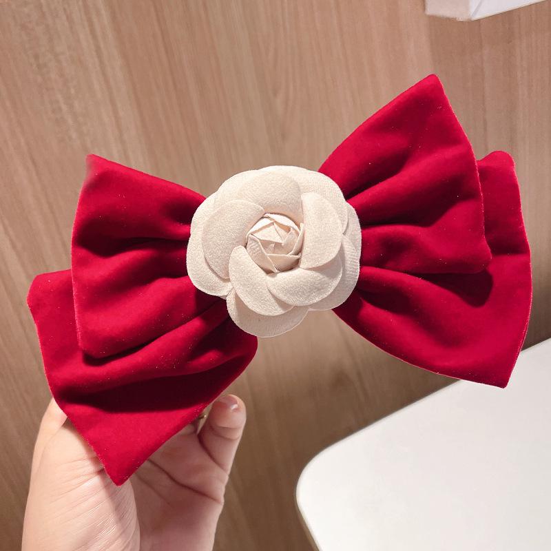 French Retro Red Velvet Oversized Bow Hair Clip for Women - Autumn/Winter Edition